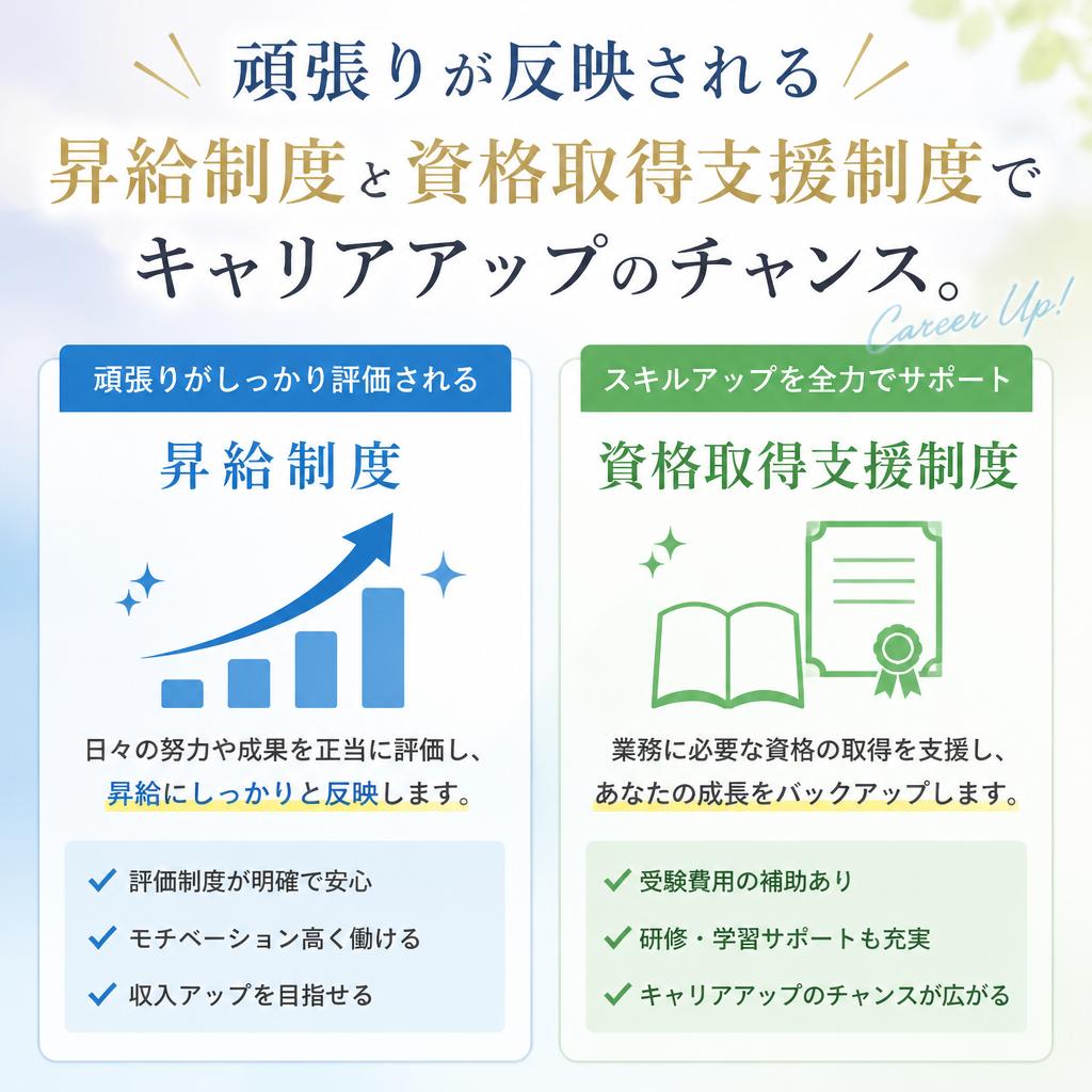 昇給制度と資格取得支援で成長を応援